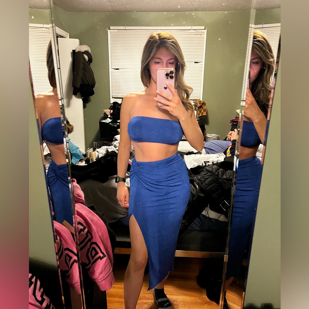 SHEIN 2 Piece Tube Top and Split Thigh Skirt